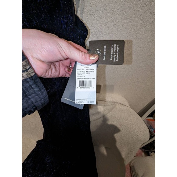 Adrianna Papell Womens Stardust Gown Dress Blue Metallic Pleated Draped 14 New - Picture 4 of 4